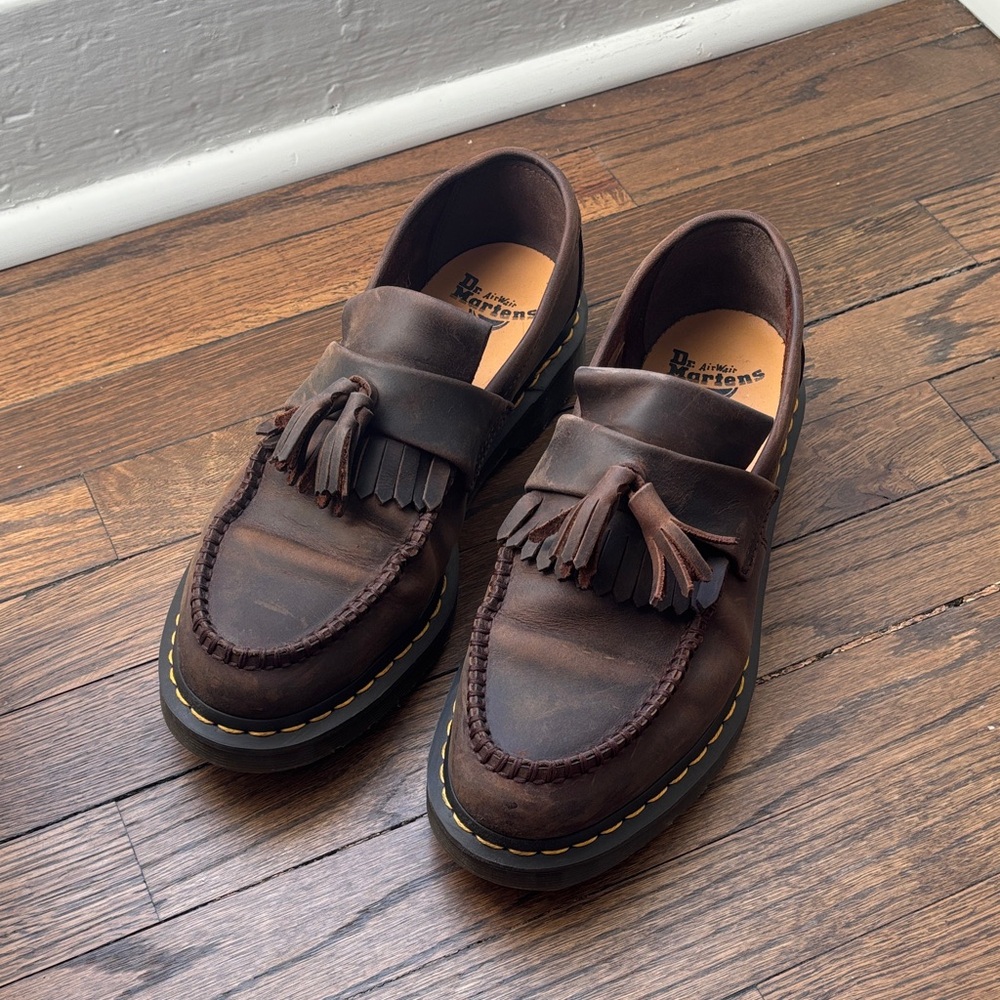 Dr. Martens Brown Adrian Crazy Horse Tassel Loafers EUC